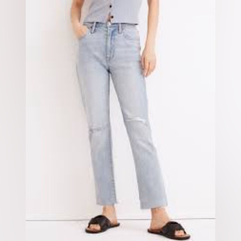 32 Madewell High-Rise Slim Boyjeans in Prentice Wash Ripped Edition waist 32
